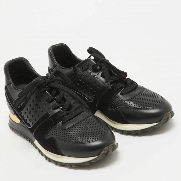Louis Vuitton Black Perforated Leather and Suede Run Away Sneakers - Picture 3 of 8